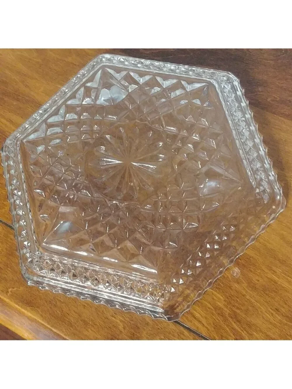 Vintage Heavy Hexagon Glass Dish